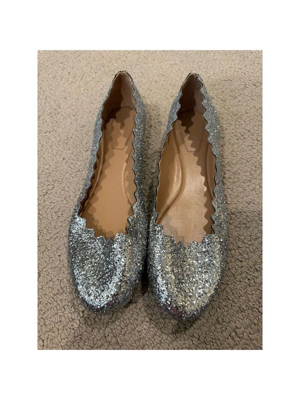 Chloé Lauren Silver Glitter Ballerina Flats Women's Size 40 - Picture 1 of 3